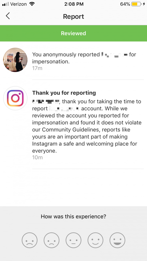 I accidentally reported a post on instagram